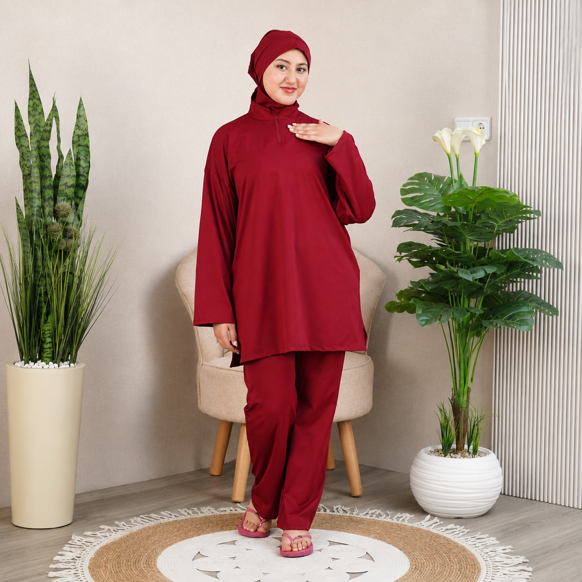 بوركيني محتشم للبحر والبيسين – أناقة وراحة بدون التصاق بالجسم